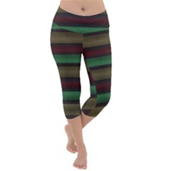 Stripes Green Red Yellow Grey Lightweight Velour Capri Yoga Leggings