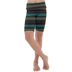 Stripes Green Yellow Brown Grey Kids  Lightweight Velour Cropped Yoga Leggings