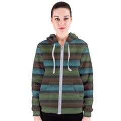 Stripes Teal Yellow Brown Grey Women s Zipper Hoodie by BrightVibesDesign