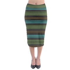 Stripes Teal Yellow Brown Grey Midi Pencil Skirt by BrightVibesDesign