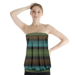 Stripes Teal Yellow Brown Grey Strapless Top by BrightVibesDesign