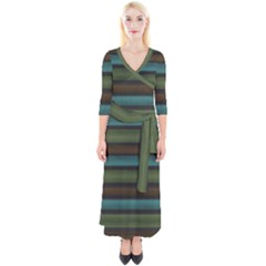 Stripes Teal Yellow Brown Grey Quarter Sleeve Wrap Maxi Dress by BrightVibesDesign