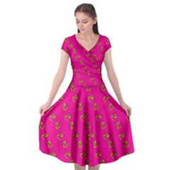 No Step On Snek Pattern Pink Background Meme Cap Sleeve Wrap Front Dress by snek