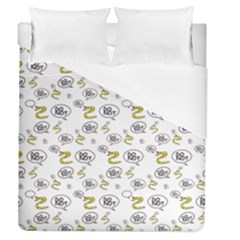 No Step On Snek Do Not Bubble Speech Pattern White Background Meme Duvet Cover (queen Size) by snek