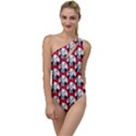 Trump Retro Face Pattern MAGA Red US Patriot To One Side Swimsuit View1