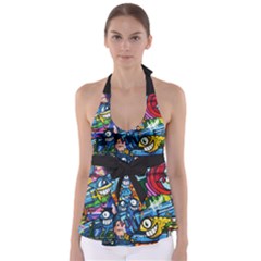 Graffiti Urban Colorful Graffiti Cartoon Fish Babydoll Tankini Top by genx