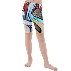 Blue Face King Graffiti Street Art Urban Blue And Orange Face Abstract Hiphop Kids  Mid Length Swim Shorts by genx