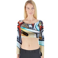 Blue Face King Graffiti Street Art Urban Blue And Orange Face Abstract Hiphop Long Sleeve Crop Top by genx