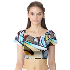 Blue Face King Graffiti Street Art Urban Blue And Orange Face Abstract Hiphop Short Sleeve Crop Top by genx