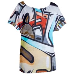 Blue Face King Graffiti Street Art Urban Blue And Orange Face Abstract Hiphop Women s Oversized Tee by genx