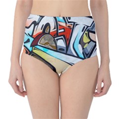 Blue Face King Graffiti Street Art Urban Blue And Orange Face Abstract Hiphop Classic High-waist Bikini Bottoms by genx