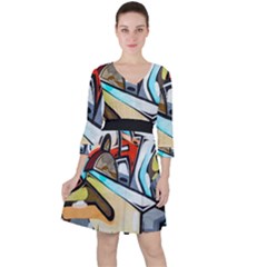 Blue Face King Graffiti Street Art Urban Blue And Orange Face Abstract Hiphop Ruffle Dress