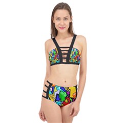 Graffiti Abstract With Colorful Tubes And Biology Artery Theme Cage Up Bikini Set