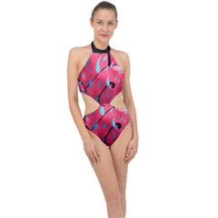 Graffiti Watermelon Pink With Light Blue Drops Retro Halter Side Cut Swimsuit by genx