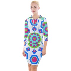 Mandala Geometric Design Pattern Quarter Sleeve Hood Bodycon Dress