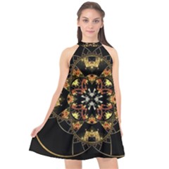 Fractal Stained Glass Ornate Halter Neckline Chiffon Dress 