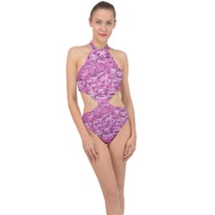 Pink Camouflage Army Military Girl Halter Side Cut Swimsuit