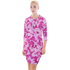 Standard Pink Camouflage Army Military Girl Funny Pattern Quarter Sleeve Hood Bodycon Dress