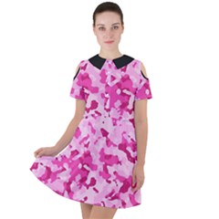 Standard Pink Camouflage Army Military Girl Funny Pattern Short Sleeve Shoulder Cut Out Dress  by snek