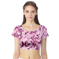 Standard Violet Pink Camouflage Army Military Girl Short Sleeve Crop Top by snek