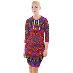 Kaleidoscope Pattern Ornament Quarter Sleeve Hood Bodycon Dress