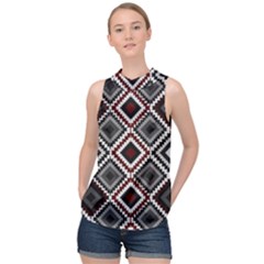 Native American Pattern High Neck Satin Top