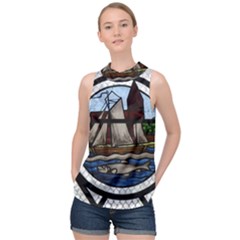 Window Image Stained Glass High Neck Satin Top