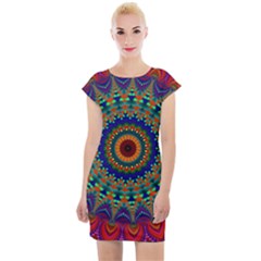 Kaleidoscope Mandala Pattern Cap Sleeve Bodycon Dress