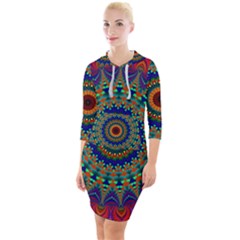 Kaleidoscope Mandala Pattern Quarter Sleeve Hood Bodycon Dress