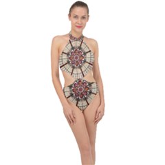 Pattern Round Abstract Geometric Halter Side Cut Swimsuit