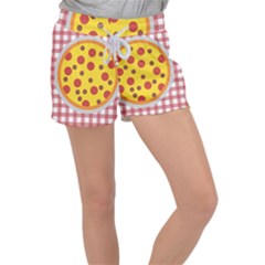 Pizza Table Pepperoni Sausage Women s Velour Lounge Shorts by Pakrebo