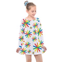 Celebrate Pattern Colorful Design Kids  Long Sleeve Dress by Pakrebo