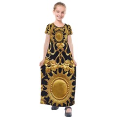 Golden Sun Gold Decoration Wall Kids  Short Sleeve Maxi Dress by Pakrebo