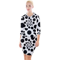 Dot Dots Round Black And White Quarter Sleeve Hood Bodycon Dress