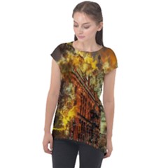 Flat Iron Building Architecture Cap Sleeve High Low Top