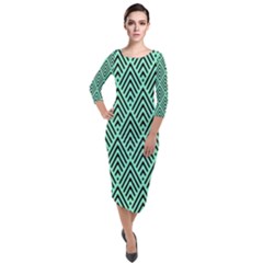 Chevron Pattern Black Mint Green Quarter Sleeve Midi Velour Bodycon Dress