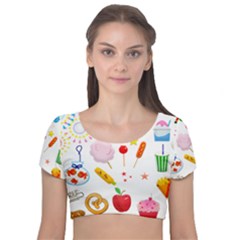 Summer Fair Food Goldfish Velvet Short Sleeve Crop Top 