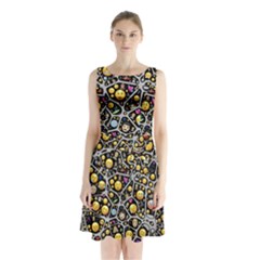 Mental Emojis Emoticons Icons Sleeveless Waist Tie Chiffon Dress by Pakrebo