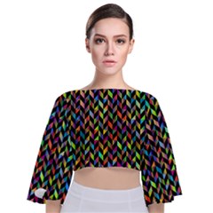 Abstract Geometric Tie Back Butterfly Sleeve Chiffon Top by Mariart