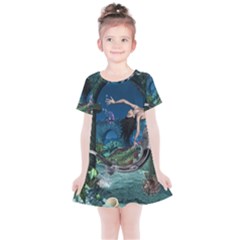 Wonderful Mermaid In The Deep Ocean Kids  Simple Cotton Dress by FantasyWorld7