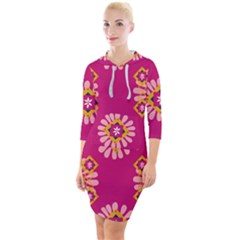 Morroco Tile Traditional Quarter Sleeve Hood Bodycon Dress