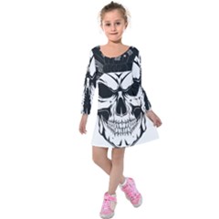 Kerchief Human Skull Kids  Long Sleeve Velvet Dress by Mariart