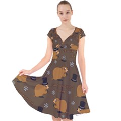 Groundhog Day Pattern Cap Sleeve Front Wrap Midi Dress by Valentinaart