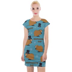 Groundhog Day Pattern Cap Sleeve Bodycon Dress by Valentinaart