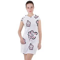 Plum Seamless Flower Drawstring Hooded Dress