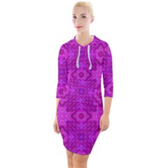 Magenta Mosaic Pattern Triangle Quarter Sleeve Hood Bodycon Dress