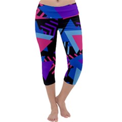 Memphis Pattern Geometric Abstract Capri Yoga Leggings by Pakrebo