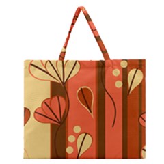 Amber Yellow Stripes Leaves Floral Zipper Large Tote Bag by Pakrebo