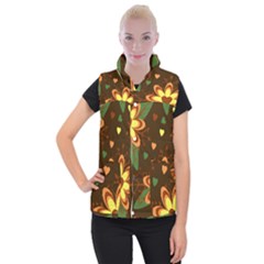 Floral Hearts Brown Green Retro Women s Button Up Vest by Pakrebo