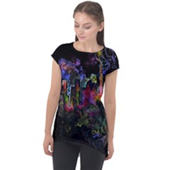 Grunge Paint Splatter Splash Ink Cap Sleeve High Low Top